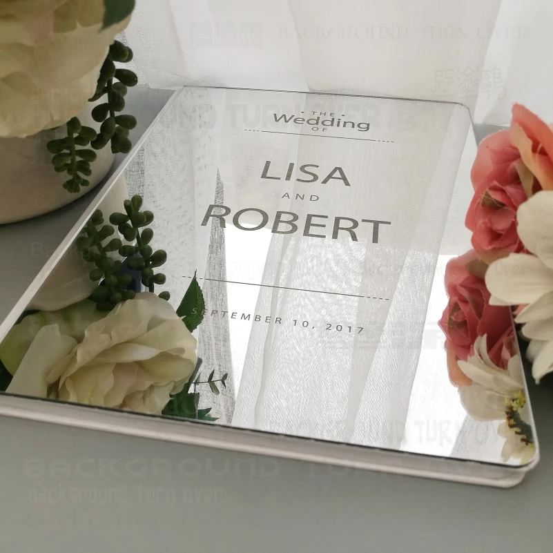 Guest Book Wedding Mirror Guestbook Blank Favor Personalized Cover Gift Gifts Engrave Carve Names Date G002