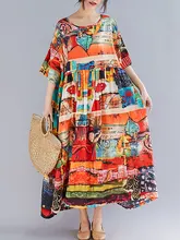  DIMANAF Oversize Women Print Dress Summer Sundress Cotton Female Lady Vestidos Loose Casual Holiday Beach Maxi Long Dress 2022 