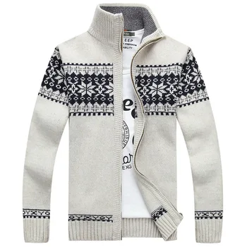 

Nice Pop Pullove Wool Jacket Snowflake Pattern Men Jacket Leisure Cardigan Fashion Collar Male Thickening Sweater Winter Jackets