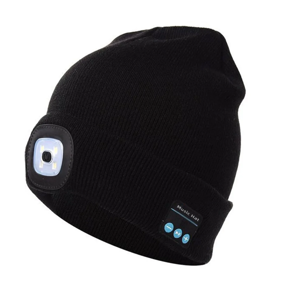 

Unisex Kintted Hat Built-in 4Pcs Led Lights BT5.0 Knit Cap Autumn Winter Warm Beanie Cap for Outdoor Cycling Fishing Camping