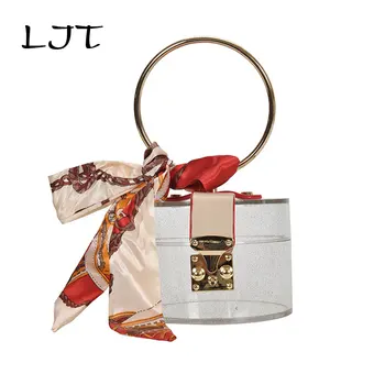 

Transparent MINI Tote Bags For Women 2020 Summer Fashion Bucket Bag Lock Shoulder Messenger Ring Handbag Scarves Design Hand Bag