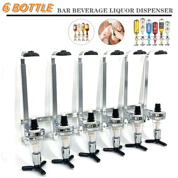 

Wall Mounted 6 Bottle Bar Beverage Liquor Dispenser 6-Station Bottles Dispens Holder Alcohol Drink Shot Bar Wine Pourers Divider