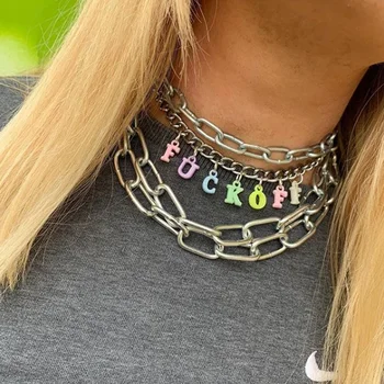 

Angel Candy Color Letter Necklace Choker Colorful mysterious Random Color Custom Necklace Gift Surprise Dropshipping 90S Grunge
