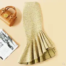 Размера плюс 4XL! Асимметричная юбка рыбий хвост, высокая талия, женская зимняя одежда, синяя шерстяная Офисная Женская юбка TB3745