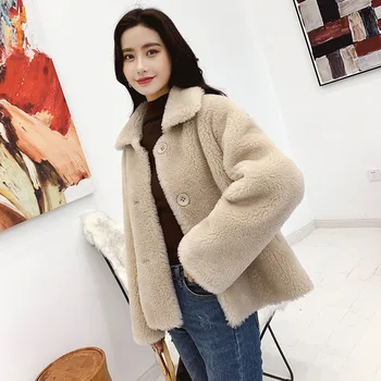 

Real Fur Coat Women Autumn Winter Sheep Fur Jacket Korean Warm Woolen Overcoat Abrigos Mujer Invierno 2020 BL-1109 YY529