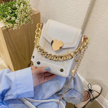 

Gold Chain Rivets Design Small PU Leather Crossbody Bags for Women 2020 Classic Shoulder Handbags Female Travel Cross Body Bag