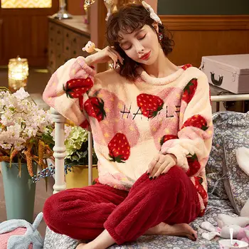 

Winter Pajamas Set Women Sleepwear Warm Flannel Pajama Thick Warm Women Cute Animal Pyjamas Suits Female Homewear