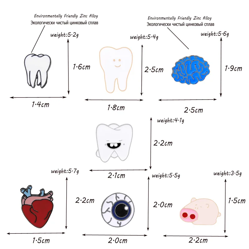 Эмалированная брошь на булавке в форме сердца с эмалью для человека, Милая брошь со смайликом, зубами, Свинкой, мозгом, значок для доктора, значок на булавке, медицинские украшения