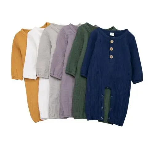 Однотонный комбинезон с длинными рукавами для новорожденных мальчиков и девочек