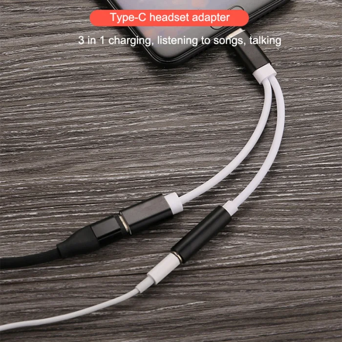2 в 1 USB-C до 3,5 мм аудио адаптер Тип C Зарядный Кабель-адаптер конвертер для сотового телефона@ JH
