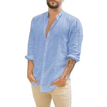 

2019 Plus Size Summer Men Shirt Baggy Cotton Linen Solid Long Sleeve Button Retro long Shirts Tops 3XL Camisa Masculina
