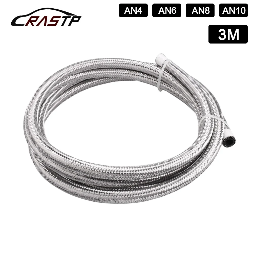 

RASTP-3M AN4 AN6 Oil Line Hose Stainless Steel Braided PTFE Brake Fuel Hose Pipe Oil Cooler Tubing Silver RS-HR016-3M