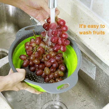 

Foldable Silicone Drain Basket Colander Basket Fruit Vegetable Washing Sink Strainer Collapsible Drainer Kitchen Drainer Tools