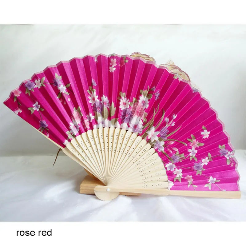 Японский стиль китайский бамбуковый вентилятор складной ручной вентилятор классический античный Свадебные цветы цветочный танцевальный праздничный Декор - Цвет: rose red