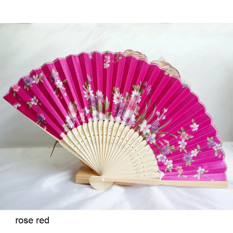 rose red Японский стиль китайский бамбуковый вентилятор складной ручной вентилятор классический античный Свадебные цветы цветочный танцевальный праздничный Декор - Цвет: rose red