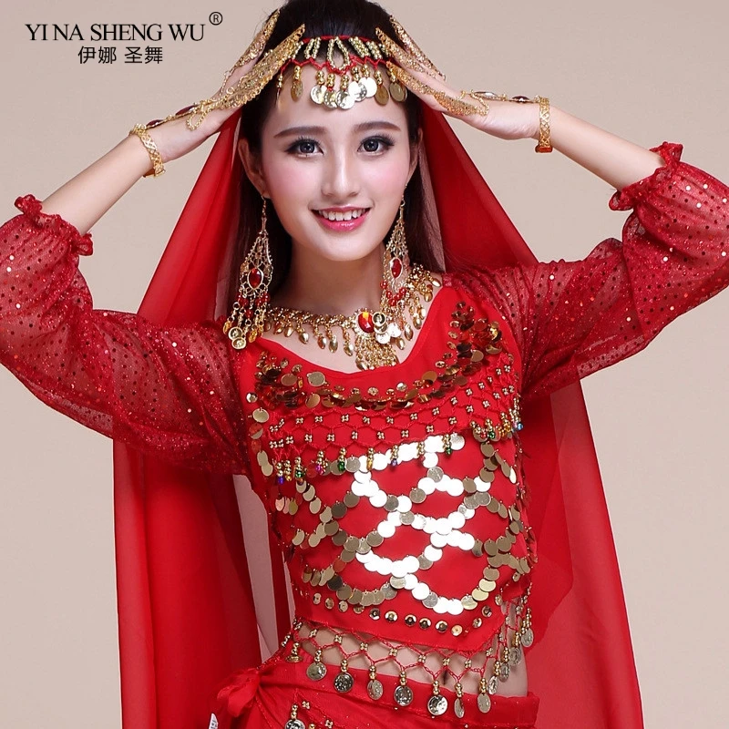 

Hot Selling Belly Dance Long Top Sexy Sequins Tops India Bellydance Costumes Accessories Tops For Women 6 Colors Available New