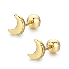 Милая маленькая полумесяц Новая Луна закручивающаяся задняя часть серьги гвоздики для женщин дети девочки Золотой Пирсинг ювелирный бренд oorbellen aros Orecchini