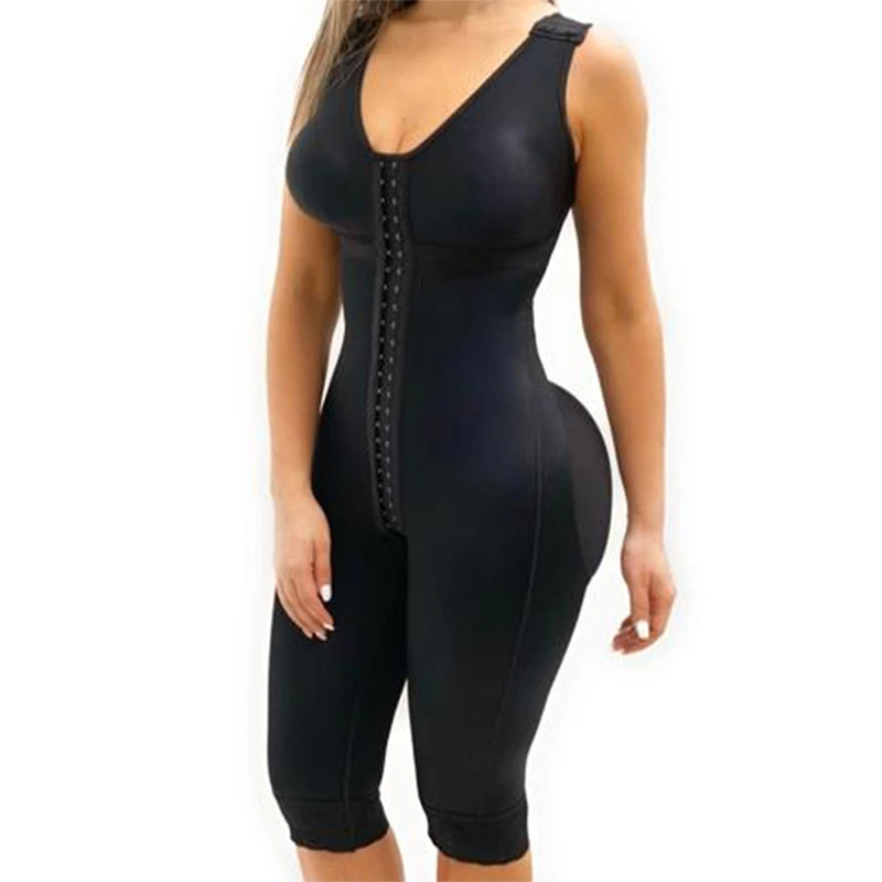 

Shapewear Women V Neck Sleeveless Knee Length Shapers Bra and Wide Shoulder Straps Skim Butt-lifting Bodysuit Tummy Control Faja