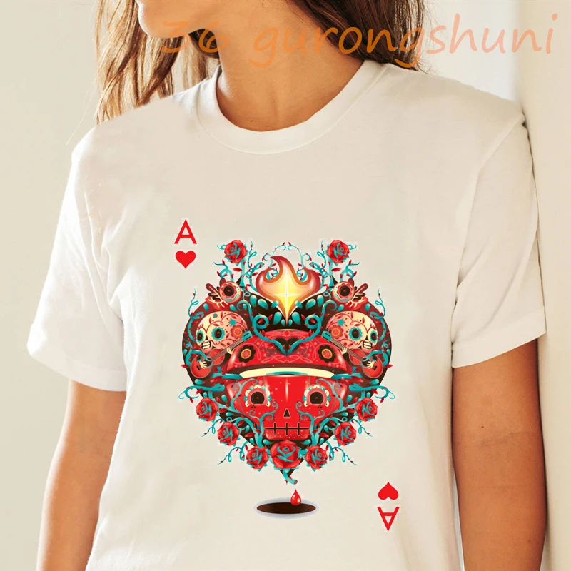 

2020 Playing Cards A T Shirt Women Casual Short Sleeve Summer vintage female Tops tee Loose Poker diamond A print graphic tshirt