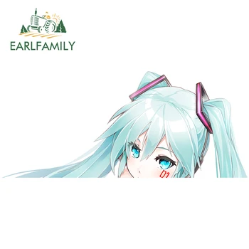 

EARLFAMILY 13cm x 5.6cm for Hatsune Miku Peeker Car Stickers Vinyl Scratch-proof Window Trunk Surfboard Motorcycle Decal