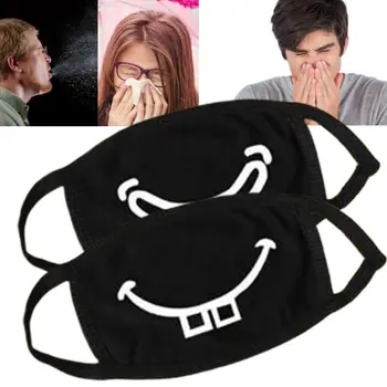 

Unisex Black Cotton Face Mask Funny Cartoon Sewing Teeth Dustproof Mouth-Muffle