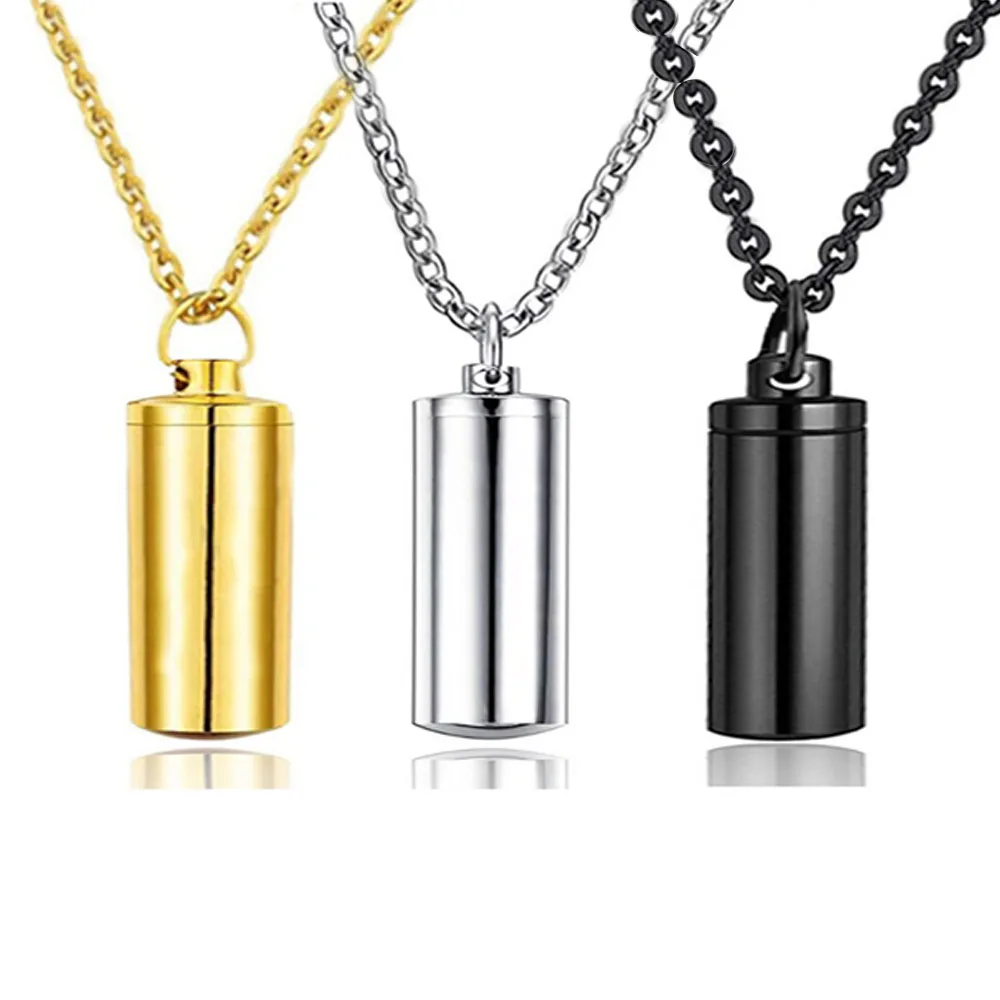 Fashion Memorial Necklace Cylinder Cremation Jewelry Eternity Ashes Urn Keepsake Pendant for Men Women