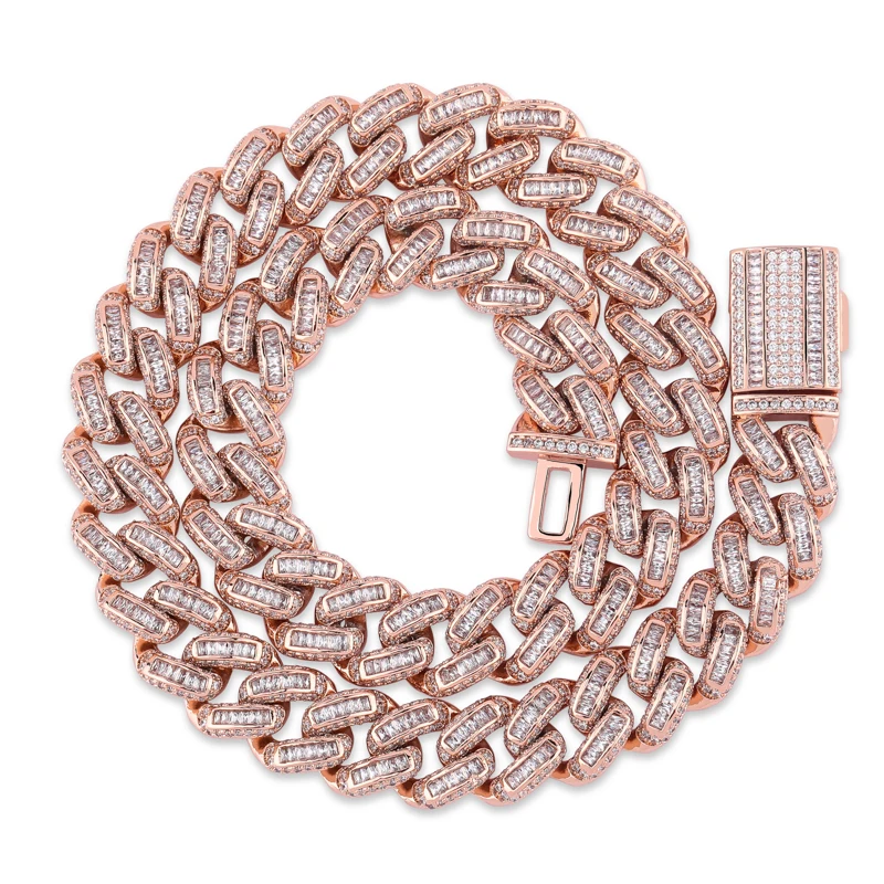 Rose gold TOPGRILLZ, 14 мм, 16-30 дюймов, новая застежка в виде коробки, кубинская цепочка, золото, серебро, шарм, багет, циркон, ожерелье, Хип-Хоп рок, ювелирные изделия - Окраска металла: Rose gold