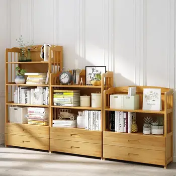 

Simple Bookshelf Student Bookcase Solid Wood Storage Shelf Drawer Bookshelf Simple Modern Multifunctional Bookshelf Landing