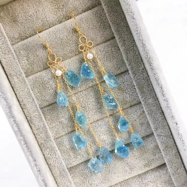 Женские серьги из натурального голубого аквамарина сережки сырья 11x9 мм