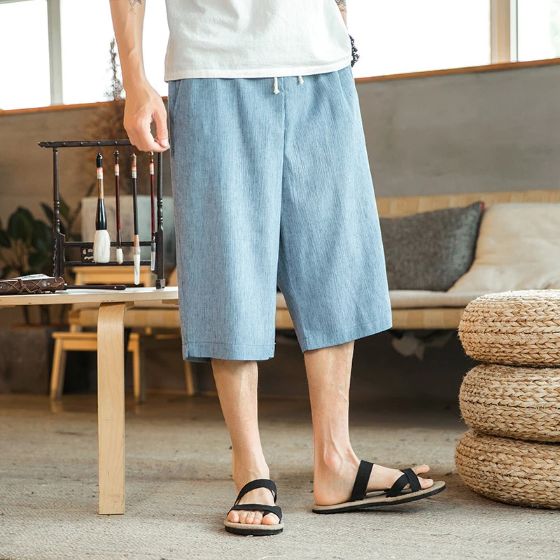 2022 New Men's Summer Casual Linen Shorts Male Solid Color Knee Length Loose Beach Shorts M-5XL best casual shorts for men Casual Shorts