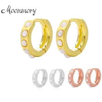 

Moonmory 100% Real 925 Sterling Silver Opals Huggies Three Color Hoops Earring Circle Luxury CZ Zircon Fine Rock Punk Jewelry
