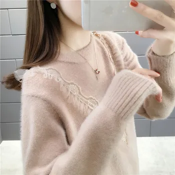 

Room 154733, row 5, No. 6] actual photo of new mink like Chiffon splicing solid color Pullover knitwear 53
