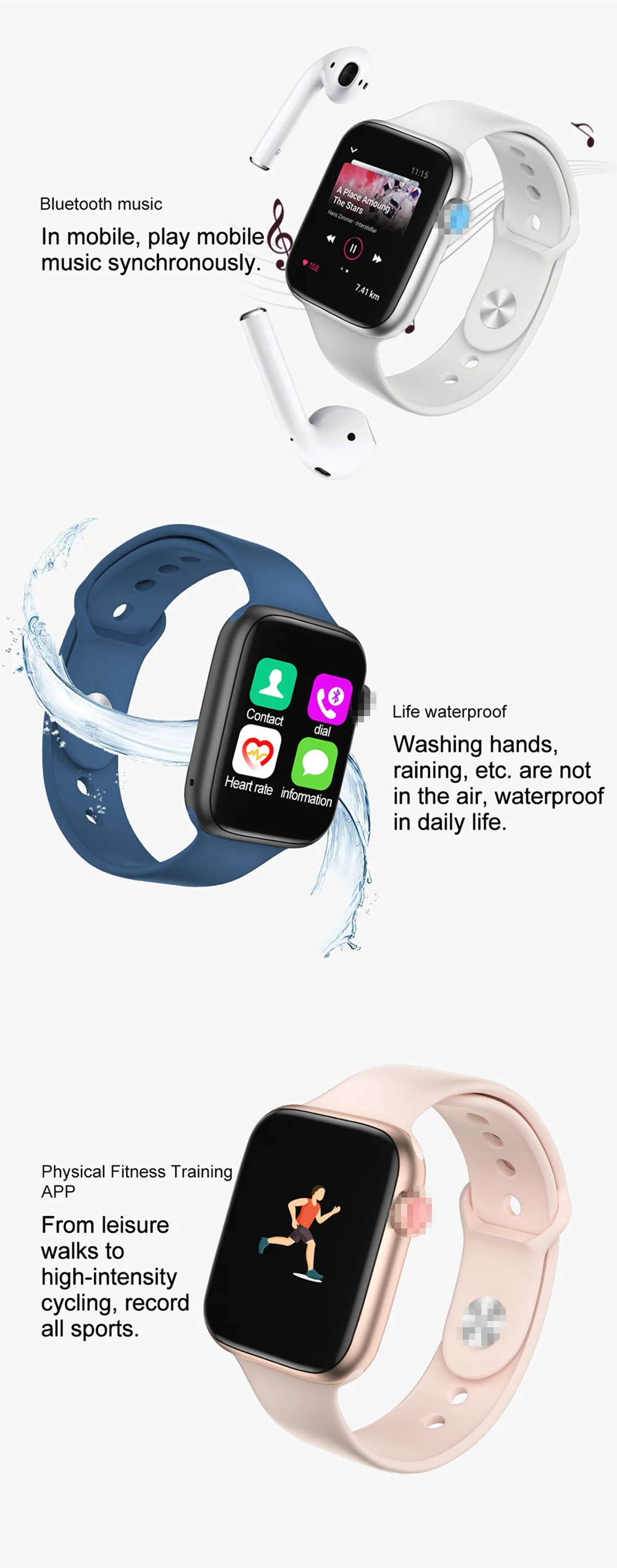 Iwo 8 lite plus, мужские умные часы, Женская Серия 4, Bluetooth, музыка, пульсометр, часы, 4, умные часы для Apple iphone, huawei, xiaomi