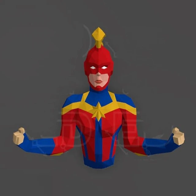 Carol Danvers Captain DIY 3D Paper Model FanArt Low Poly Paper Sculpture Pepakura Home Background Wall Decoration Super Hero 1