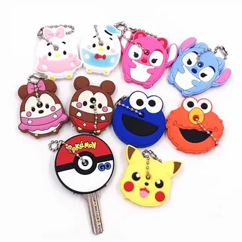 

Cute Pikachu Silicone Protective Key Case Cover For Key Control Dust Cover Holder Animation Figures key Pendant Key Holder