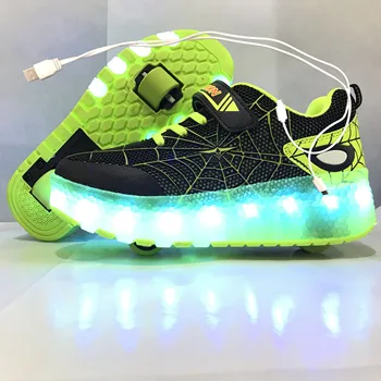 

Children Two Wheels Luminous Glowing Sneakers Green Pink Led Light Roller Skate Shoes Kids Led Shoes Boys Girls USB Charging