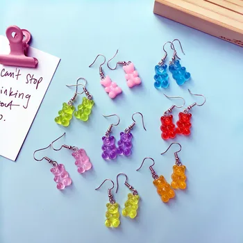 

Cute Handmade Resin Mini Cartoon Animal Bear Earrings Fashion Candy Color Drop Earrings For Women Girls Funny Party Jewelry Gift