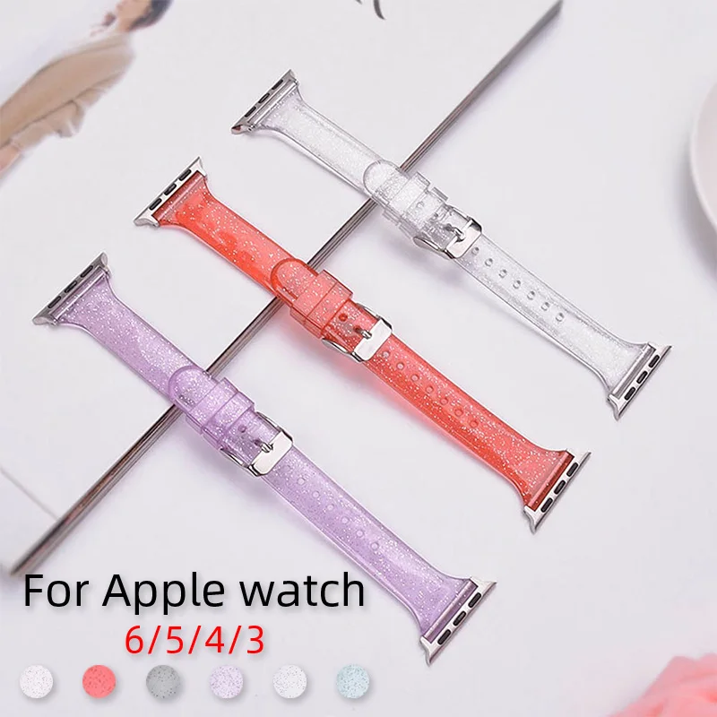 Блестящий силиконовый ремешок для часов Apple Watch 5 42 мм 44 38 40 Тонкий прозрачный