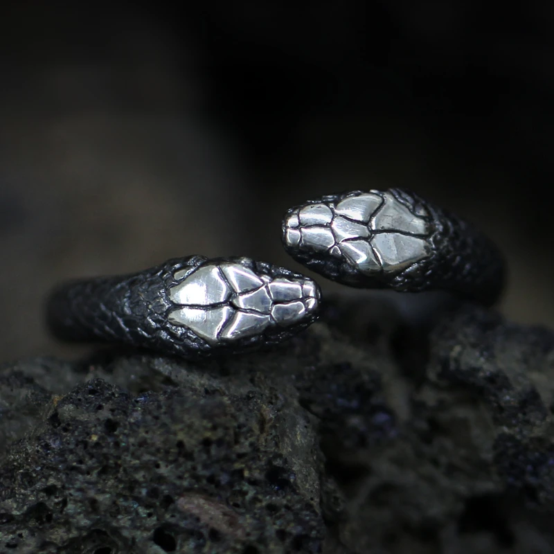 Готическое кольцо с двойной змеей, регулируемое кольцо из нержавеющей стали 316L, рептилия, для мужчин и женщин, модные панк ювелирные изделия