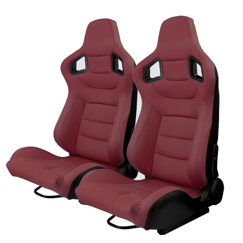 Universal Fit for Most Vehicles OKLEAD 2pcs Set Sports Style Racing Seats PVC Leather Reclinable Bucket Seat with Slider