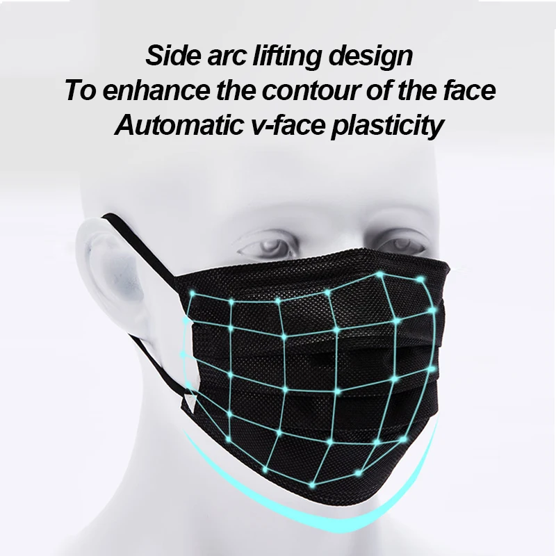 50-200pcs Disposable Mask Earloop Pink Black Mouth Mask 3 Layers Meltblown Non-Woven filter safe Breathable Face Mask Fast Ships