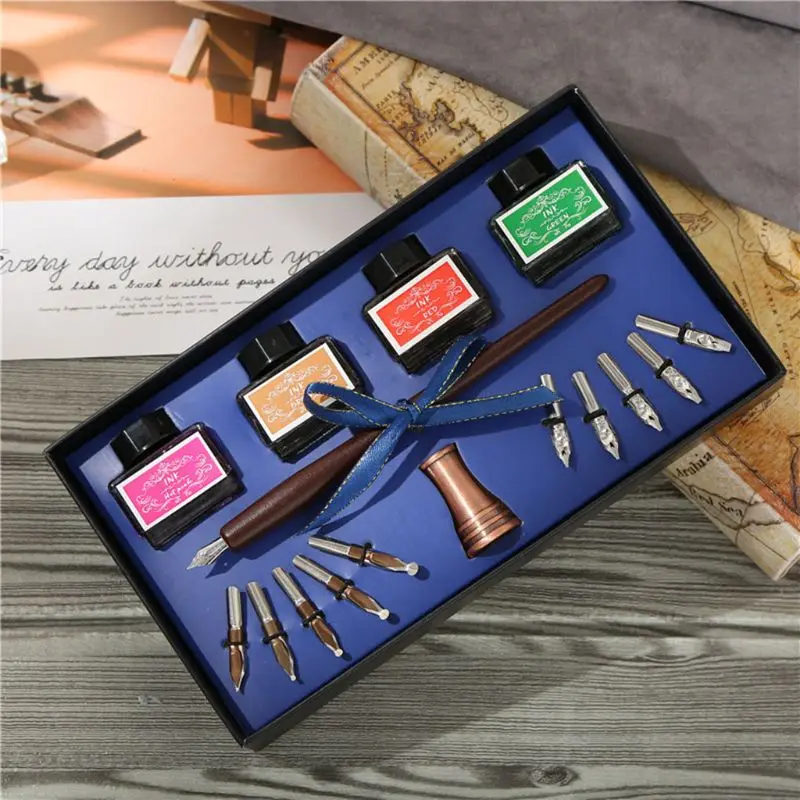

Wooden Caligraphy Dip Pen Hook Line Signature Fountain Pens with Ink Nibs Set Offices School Stationery Gift LX9A