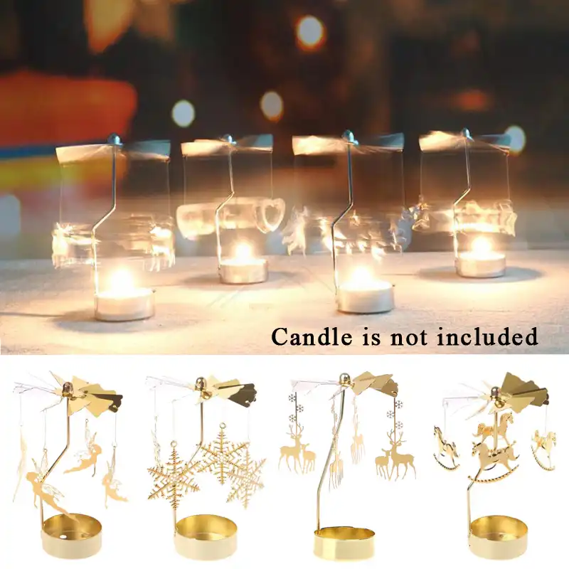 Golden Hot Rotating Candle Holders Creative Christmas Gift Romantic Decoration Ornaments Hang Elk Angel Tree Aliexpress