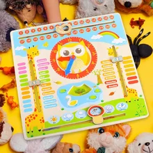 Jouets en bois Montessori pour bébé, météo, calendrier, horloge, Cognition, éducation préscolaire, aides pédagogiques, jouet pour enfants