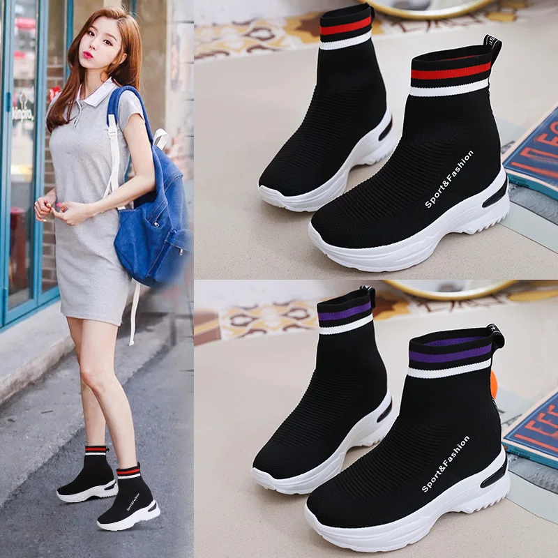 

Mei Ling Snow 2019 Spring And Autumn New Style Elasticity Socks Boots Women's Platform Thick Bottomed Casual Ankle Sock Boots Sp
