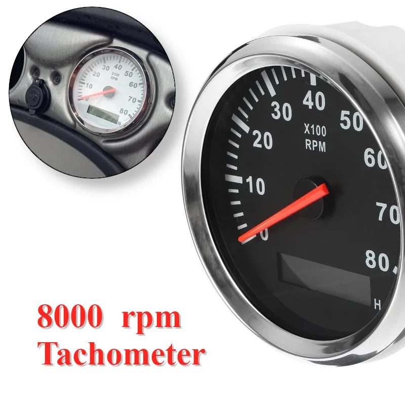Boat Tachometer Marine Tacho Meter Gauge 8000rpm 85mm Tachometer Gauge