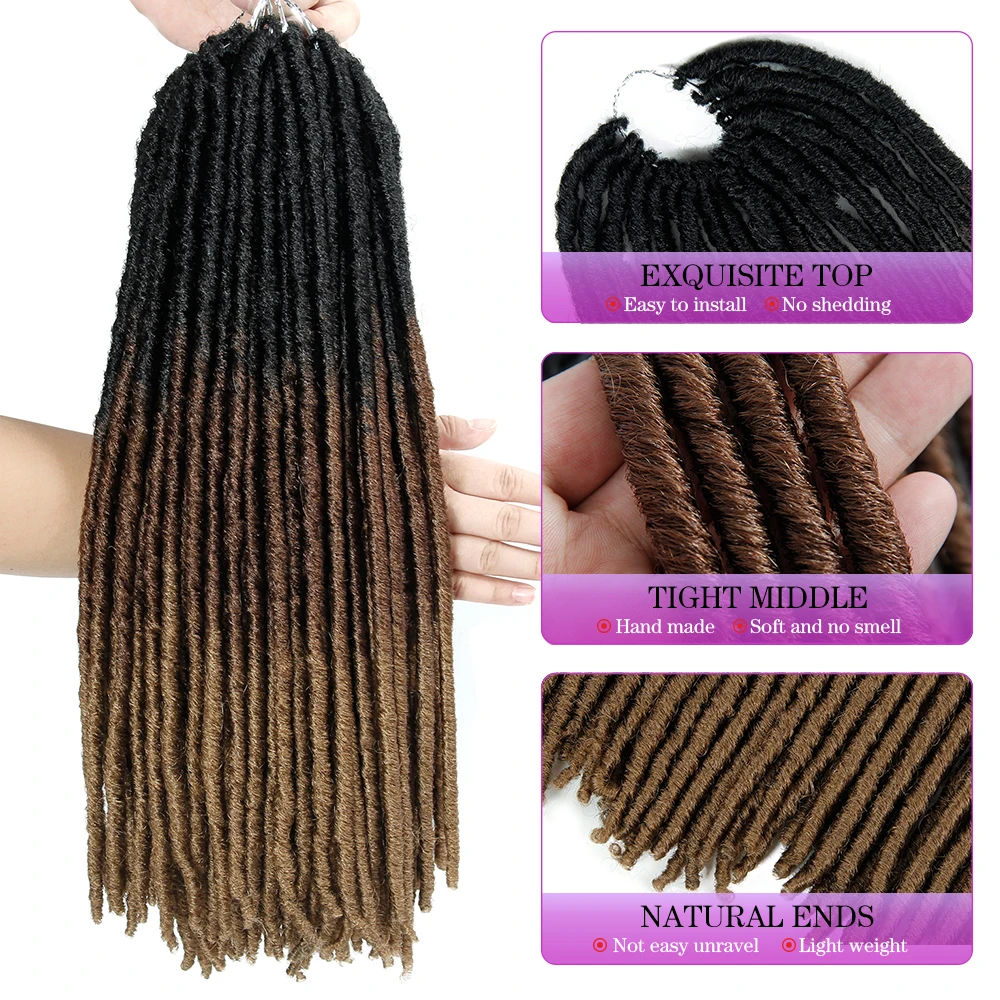 Ombre Synthetic Crochet Braids Hair Braiding Hair Extensions Goddess Straight Faux Locs 18Inches Soft Dreads Dreadlocks Hair