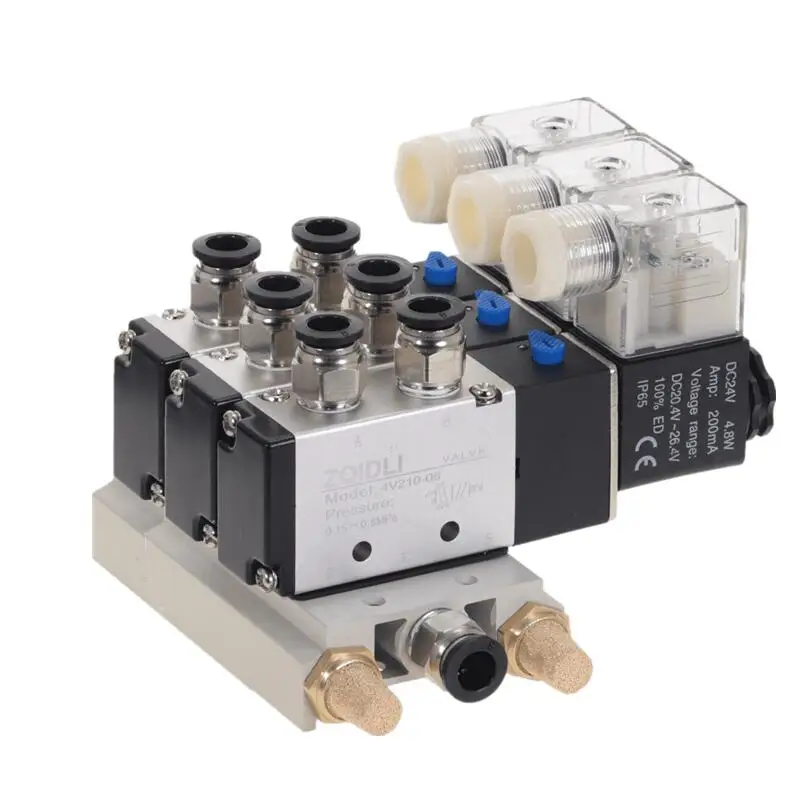 Пневматический двухсторонний электромагнитный клапан с тремя соленоидными