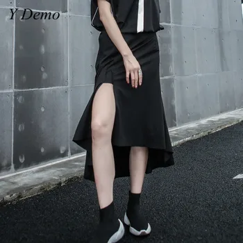 

Streetwear Autumn High Waist Mermaid Skirt Black Gothic Side Open Women Skirts