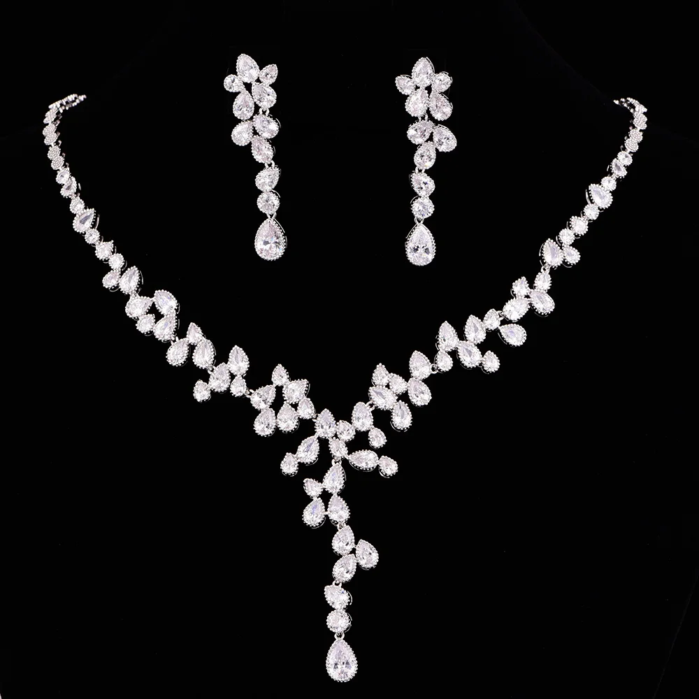

New Arrival Fairy Water Drop Cubic Zirconia Jewelry Sets Wedding Necklace Earrings Sets for Women Bijoux Bijoux Mariage CZL-6104